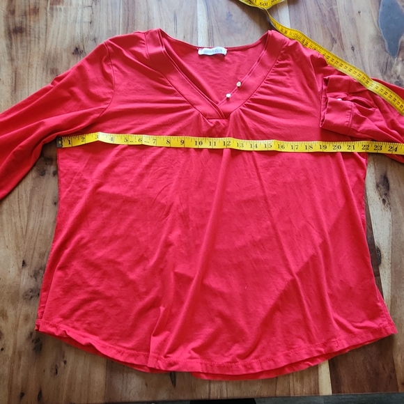 Coco y club red quarter sleeves v-neck top, size XL - Picture 8 of 9